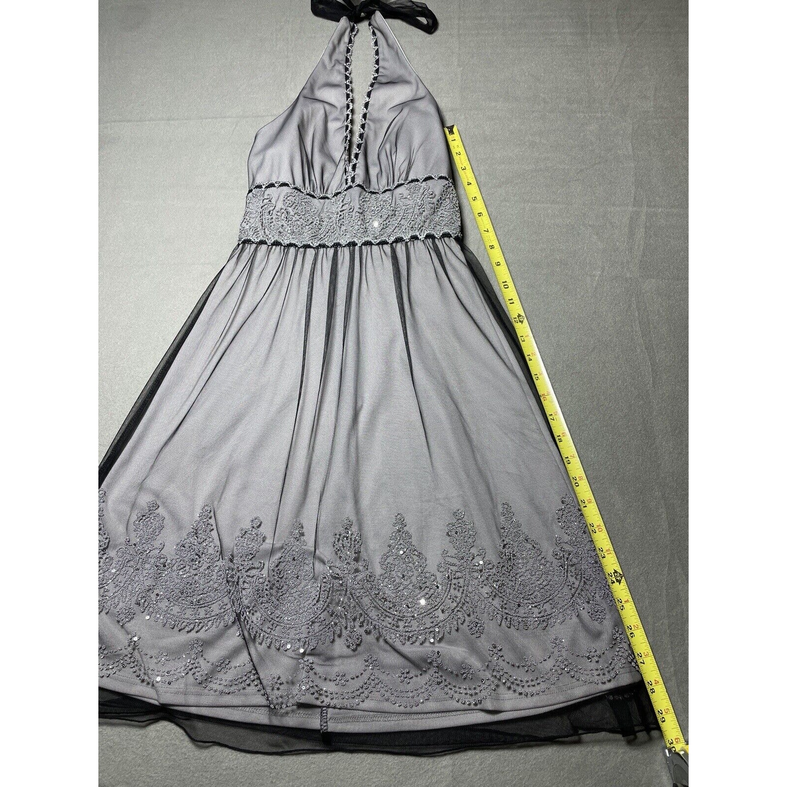 Y2k Black Overlay Dress Whimsigoth Goth Prom Grunge Alt Fairy Core Silver Halter